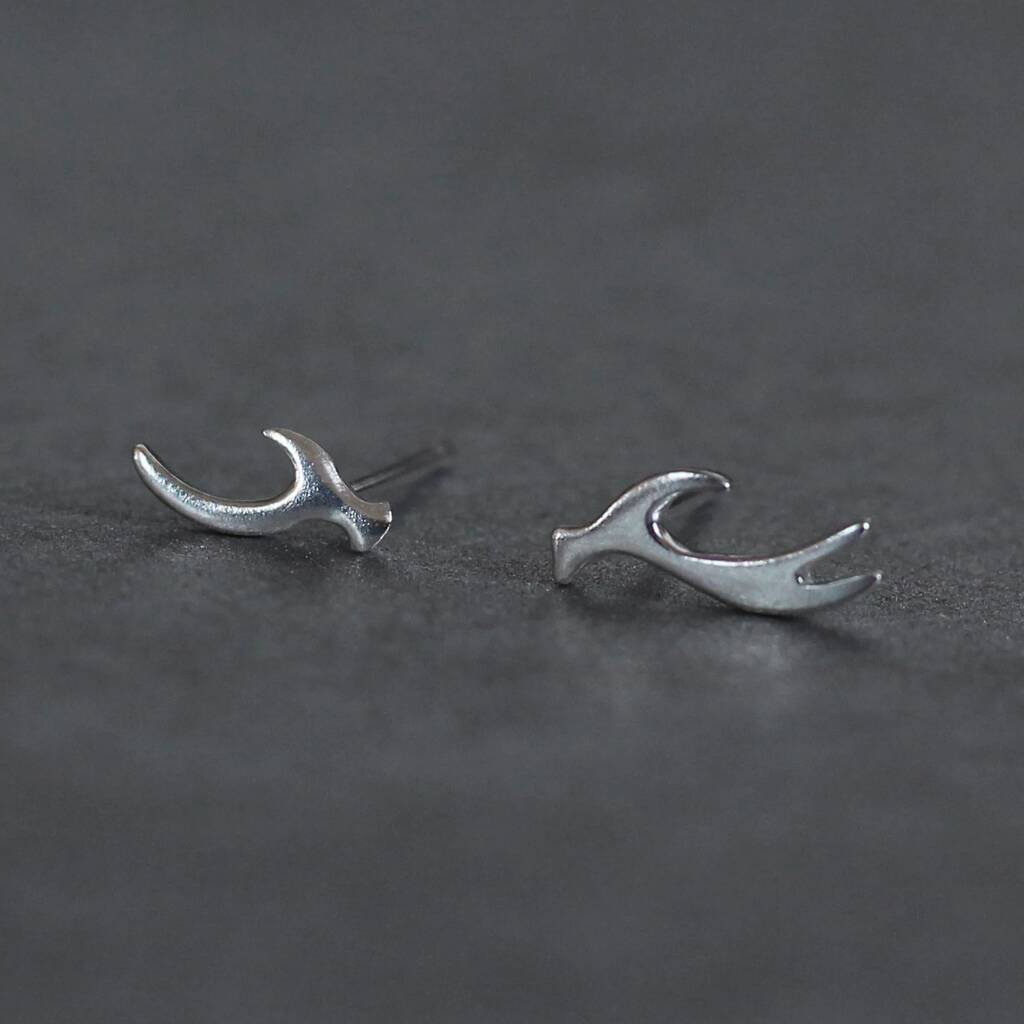 Baby Deer Antler Stud Sterling Silver Earrings, 1 of 7