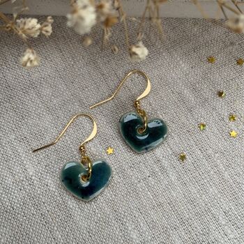 Medium Green Blue Dainty Ceramic Heart Earrings, 10 of 10