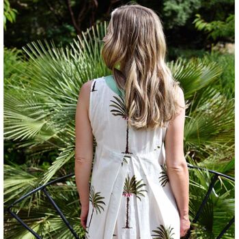 Green Palm Tree V Neck Sleeveless Cotton Dress, 4 of 6