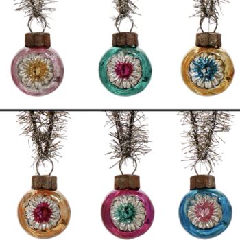 Six Vintage Style Mini Glass Baubles With Tinsel, 6 of 6