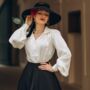 Poppy Blouse In Cream Vintage 1940s Style, thumbnail 2 of 2