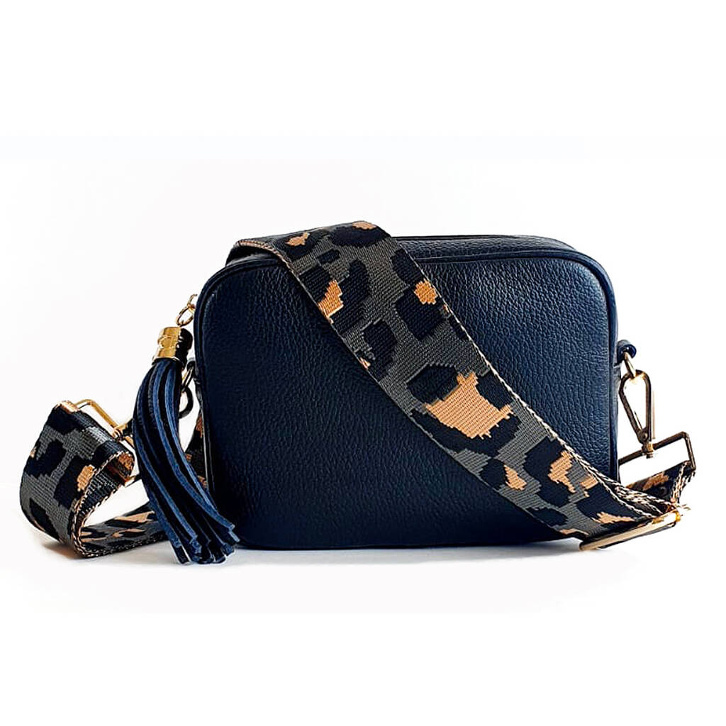 Navy Leather Handbag With Interchangeable Strap By Apatchy | www.lvspeedy30.com