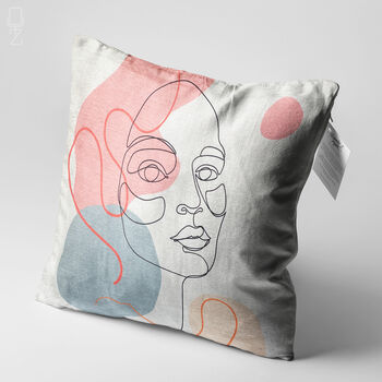 Cushion Cover Pink, Blue And Ecru Abstract Face Pattern, 3 of 7