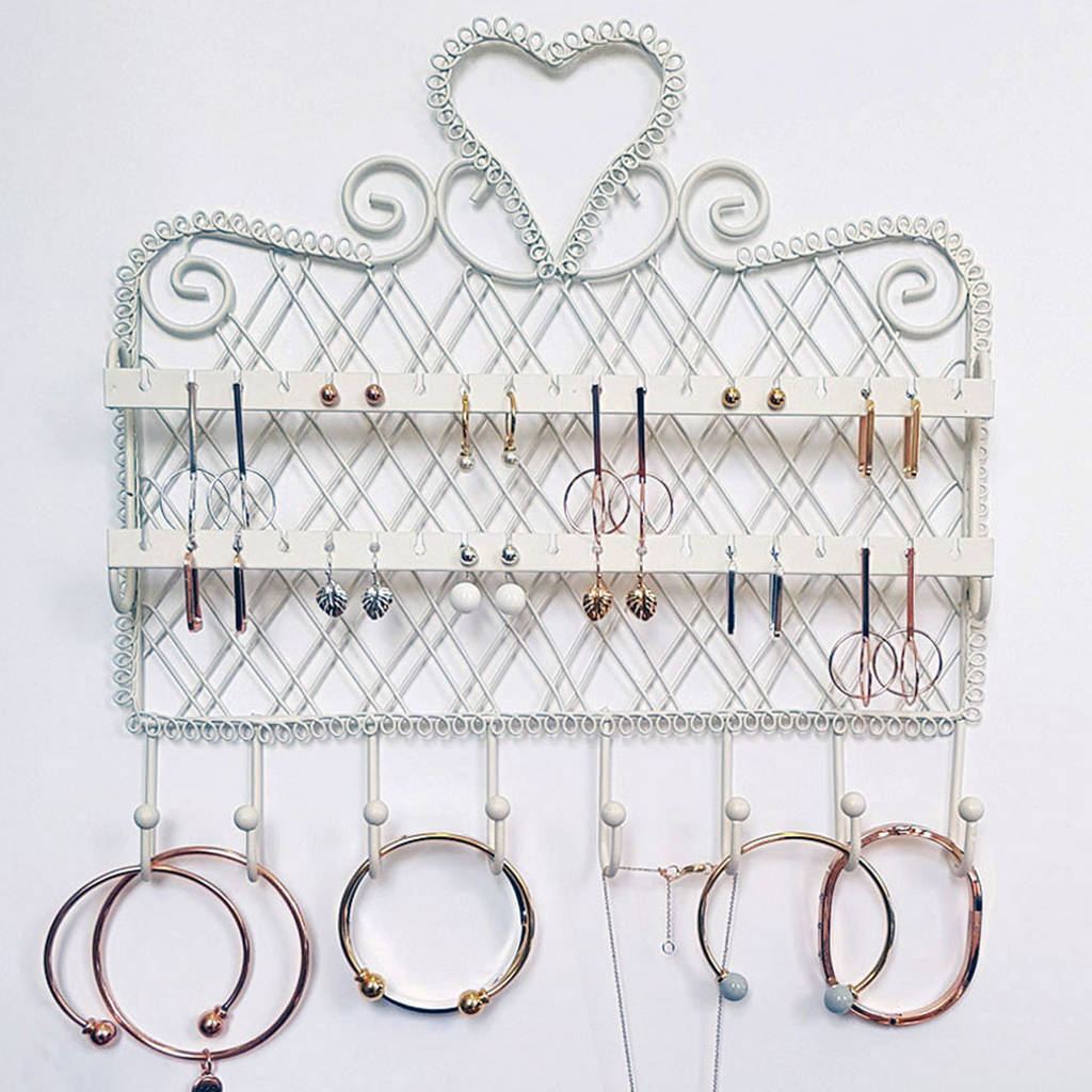 white decorative jewellery wall hanger organiser by lovett & co