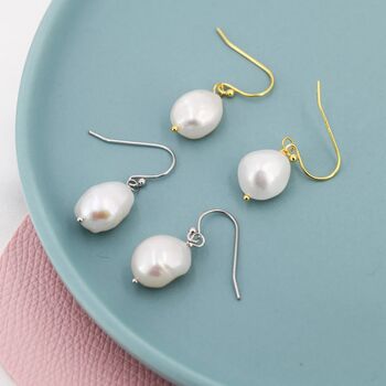 Genuine Baroque Pearl Drop Hook Earrings, 6 of 10