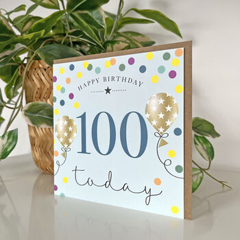 Balloon Brights 100th Birthday Card Blue, 2 of 2