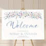 Wildflower Wedding Welcome Sign Pink And Blue, thumbnail 1 of 5