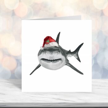 Vega The Shark Festive Red Hat Christmas Card, 2 of 5