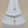 925 Silver Christening Cross Necklace And Bracelet Set, thumbnail 1 of 3