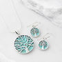 Tree Of Life Turquoise Silver Necklace And Earring Set, thumbnail 1 of 8