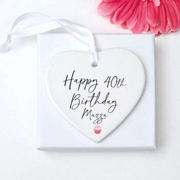 40th Birthday Modern Script Cupcake Heart Ornament, 2 of 2
