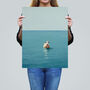 Open Water Swimming Cow Bathroom Blue Wall Art Print, thumbnail 2 of 6