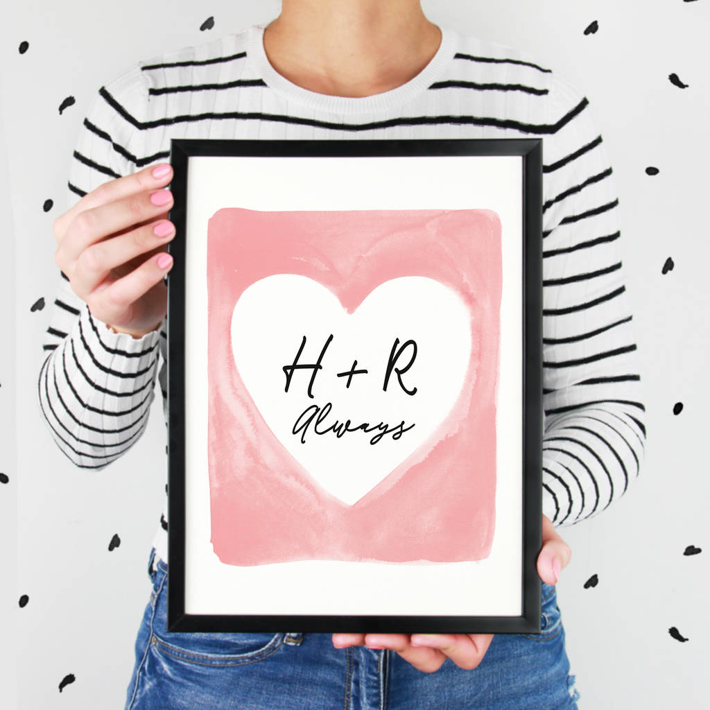 Personalised Watercolour Heart Print For Couples, 1 of 3