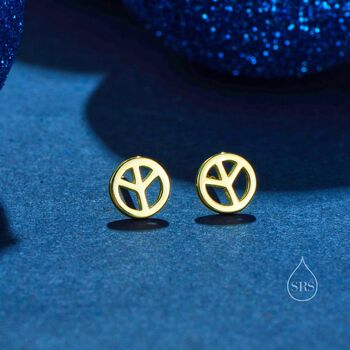 Tiny Peace Symbol Stud Earrings In Sterling Silver, 5 of 11