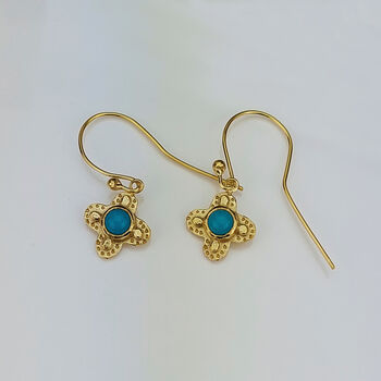 Clover Shaped Drop Earrings With Turquoise Cabochons, 2 of 5