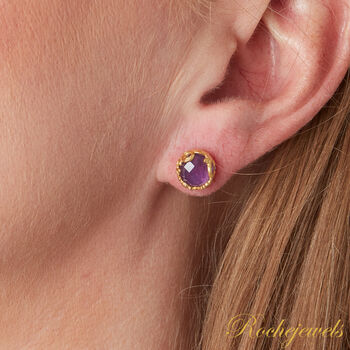 Purple Amethyst Textured Gold And Silver Stud Earrings, 2 of 11