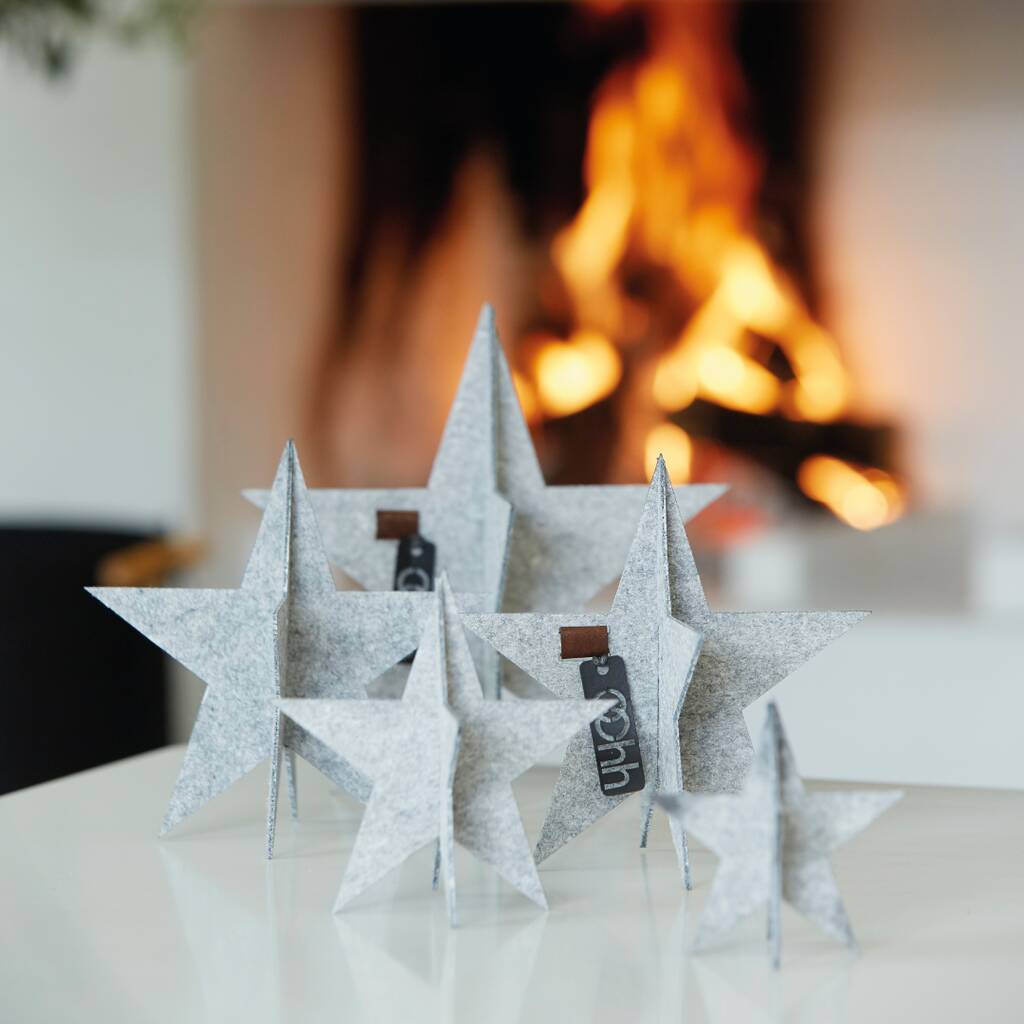 Set Of Three Eco Felt Standing Stars, 1 of 2