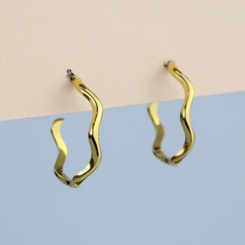 Sterling Silver Wavy Open Hoop Stud Earrings, 3 of 6