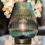 Cordless Emerald Green Glass Fluted Ribbed Battery Lamp, thumbnail 2 of 5