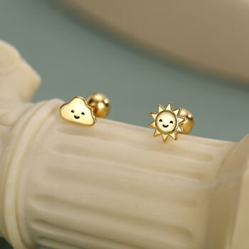 Sterling Silver Sun And Cloud 18 G Screw Back Earrings With Ball Backs, 2 of 12