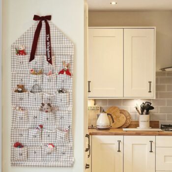 Personalised Beige Gingham Advent Calendar Velvet Bow, 11 of 12