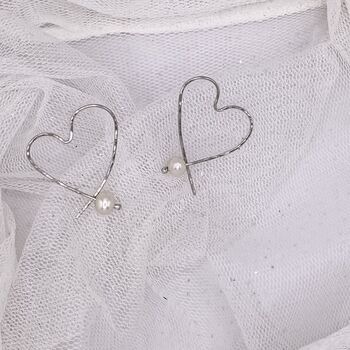 Sterling Silver Heart Pearl Textured Hoop Earrings, 3 of 4