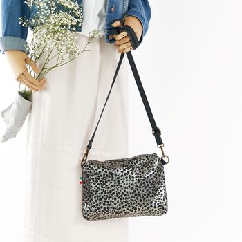 Silver Metallic Cheetah Print Tote And Crossbody, 6 of 11