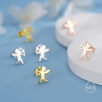 Sterling Silver Tiny Cupid Angel Stud Earrings, 5 of 12