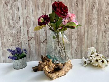 Molten Glass Driftwood Melted Glass Vase On Wood Base, 3 of 9