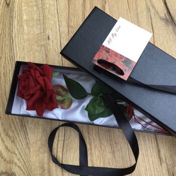 Valentines Flower Gift Artificial Silk Boxed Red Rose, 8 of 9