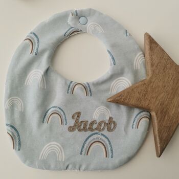 Personalised Baby Feeding Set, Blue Rainbow Fabric, 11 of 12