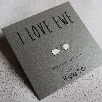 'I Love Ewe' Sterling Silver Sheep Earrings, 7 of 9