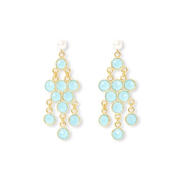 Clara Freshwater Pearl And Aqua Chalcedony Earrings, 2 of 3