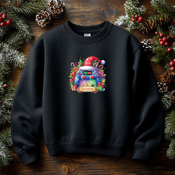 Black 'Elf Mode Activated' Kids Christmas Sweatshirt, 4 of 4