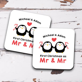 Personalised Set Two Coasters 'First Christmas Married', 2 of 3