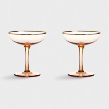 Set Of Two Pink And Gold Rim Champagne Coupes, 4 of 7