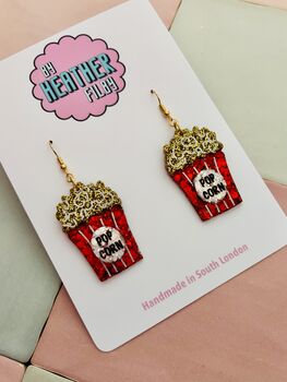 Popcorn Glitter Resin Earrings / Cinema Date Jewellery / Fun Carnival Accessory / Filmmaker Gift, 2 of 5