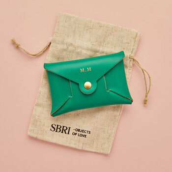 Personalised Vibrant Green Leather Card + Coin Purse, 2 of 5