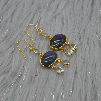 Labradorite Blue Topaz Silver Earrings, 5 of 8