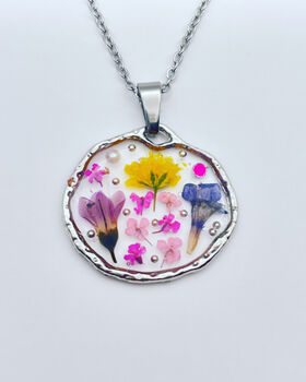 Pressed Flowers Round Necklace Pendant Small Hand Made, 10 of 10