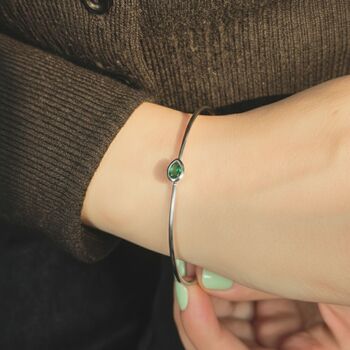 Minimalist Emerald May Birthstone Silver Bangle, 3 of 5