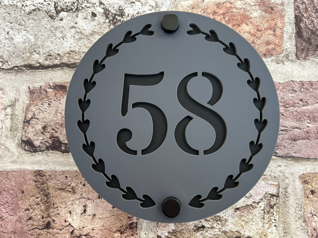 Personalised Heart Wreath House Acrylic Number Round Sign