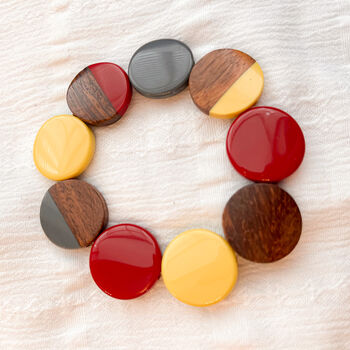 Wood And Resin Circle Bead Stretch Bracelet, 3 of 3