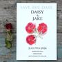 Pack 12 Red Rose Original Personalised Save The Date Wedding Stationery, thumbnail 1 of 6