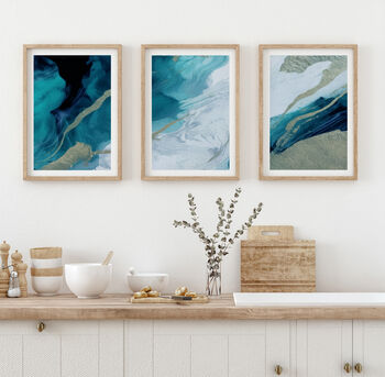 Set Of Three Blue Abstract Modern Art Prints, 6 of 6