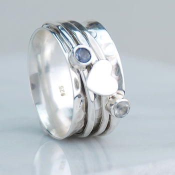 Cherish Silver Heart Moonstone Spinning Ring, 2 of 9
