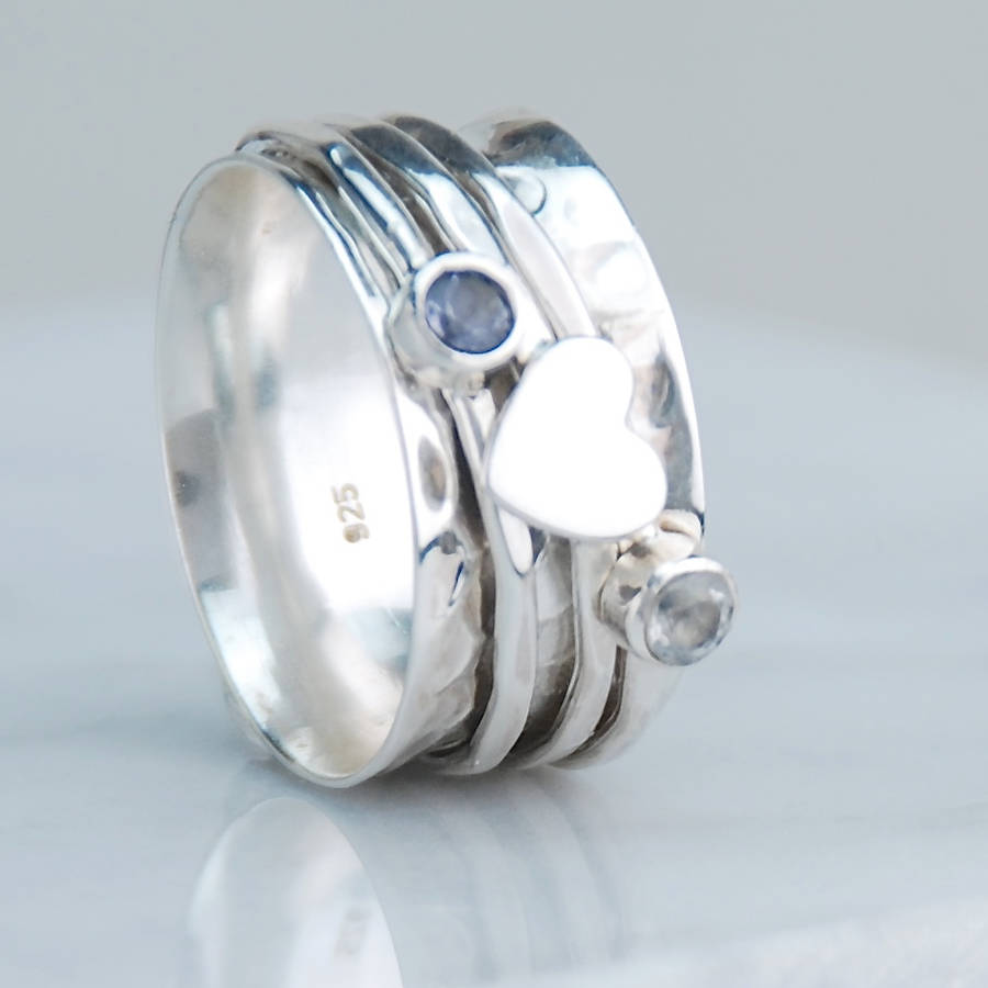 Cherish Silver Heart Moonstone Spinning Ring, 1 of 9