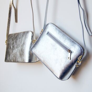 Personalised Italian Silver Or Gold Leather Crossbody Handbag | Classic Structured Shoulder Bag, 4 of 12
