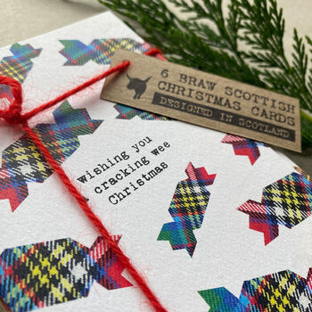 Set Of Six Scottish Christmas Cards With Tartan Pattern, 2 of 9