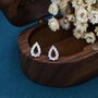 Sterling Silver Droplet Stud Earrings With Cz Crystal, thumbnail 2 of 9